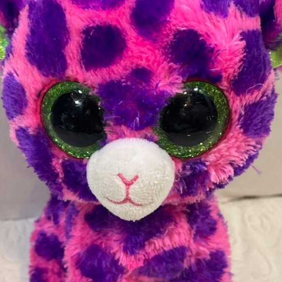 Ty Beanie Baby Ty Silk "Gilbert" Giraffe Glitter Eyes 7" Pink Purple Green - Picture 5 of 9